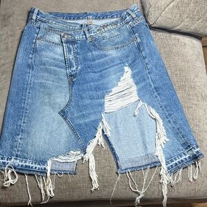 R13 Blue Distressed Asymmetrical Denim Skirt